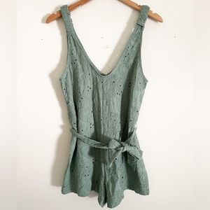 Zara Tank Romper Size XS Sage Green Lace Waist Tie